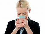 Businesswoman Drinking Coffee Stock Photo