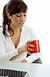 Businesswoman Drinking Coffee Stock Photo