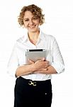 Businesswoman Holding An Ipad Stock Photo