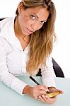 Businesswoman Holding Notepad Stock Photo