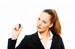 Businesswoman Holding Pen Stock Photo