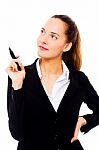 Businesswoman Holding Pen Stock Photo