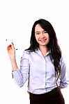 Businesswoman Holding Pen Stock Photo