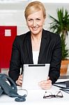 Businesswoman Holding Tablet Pc Stock Photo