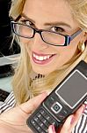 businesswoman Showing Cell Phone Stock Photo