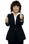 Businesswoman Showing Thumbs Up Stock Photo