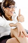 businesswoman showing Thumbs Up Stock Photo