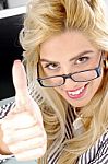 Businesswoman Showing Thumbs Up Stock Photo