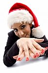 Businesswoman Wearing Santa Hat Stock Photo