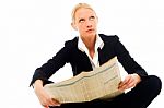 Businesswoman With Newspaper Stock Photo