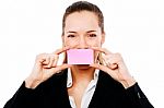 Businesswoman With Post It Stock Photo