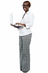 Businesswoman Working On Laptop Stock Photo