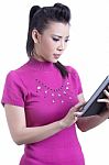 Businesswoman Working With Tablet Stock Photo