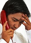 Busy Worker On Telephone Stock Photo