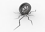 Car Wheel On Broken Floor Stock Photo