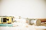 Carpenter Tools On Wood Table Stock Photo