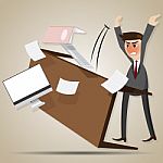 Cartoon Angry Businessman Flipping Table Stock Photo