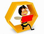 Cartoon bee reading book Stock Photo