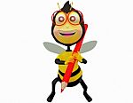 Cartoon Bee With Pencil Stock Photo