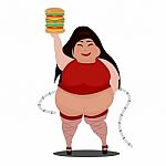 Cartoon Fat Woman Holding A Big Burger Stock Photo