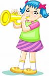 Cartoon Girl Blowing Trumpet Stock Photo