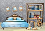 Cartoon  Illustration Interior Bedroom Stock Photo