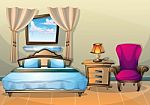 Cartoon  Illustration Interior Bedroom Stock Photo