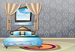 Cartoon  Illustration Interior Bedroom Stock Photo