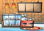 Cartoon  Illustration Interior Cafe Room With Separated Layers Stock Photo