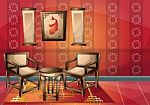 Cartoon  Illustration Interior Chinese Room With Separated Layers Stock Photo