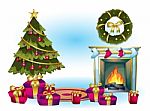 Cartoon  Illustration Interior Christmas Room With Separated Layers Stock Photo