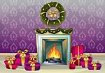 Cartoon  Illustration Interior Christmas Room With Separated Layers Stock Photo