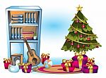 Cartoon  Illustration Interior Christmas Room With Separated Layers Stock Photo