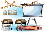 Cartoon  Illustration Interior Classroom With Separated Layers Stock Photo