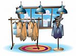 Cartoon  Illustration Interior Clothing Room With Separated Layers Stock Photo