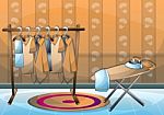 Cartoon  Illustration Interior Clothing Room With Separated Layers Stock Photo