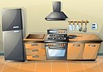 Cartoon  Illustration Interior Kitchen Stock Photo