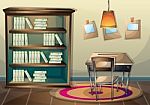 Cartoon  Illustration Interior Library Room With Separated Layers Stock Photo