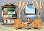 Cartoon  Illustration Interior Living Room Stock Photo