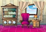 Cartoon  Illustration Interior Living Room Stock Photo