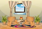 Cartoon  Illustration Interior Living Room Stock Photo