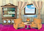 Cartoon  Illustration Interior Living Room Stock Photo