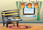 Cartoon  Illustration Interior Music Room With Separated Layers Stock Photo