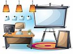 Cartoon  Illustration Interior Office Room Stock Photo