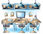 Cartoon  Illustration Interior Office Room With Separated Layers Stock Photo