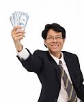 Cash In Smile Business Man Hand On White Background Stock Photo