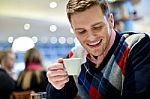 Casual Man In Cafe With Coffee Stock Photo