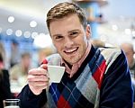 Casual Man In Cafe With Coffee Stock Photo