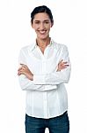 Casual Trendy Woman Posing Smilingly Stock Photo