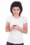 Casual Woman Text Messaging Stock Photo